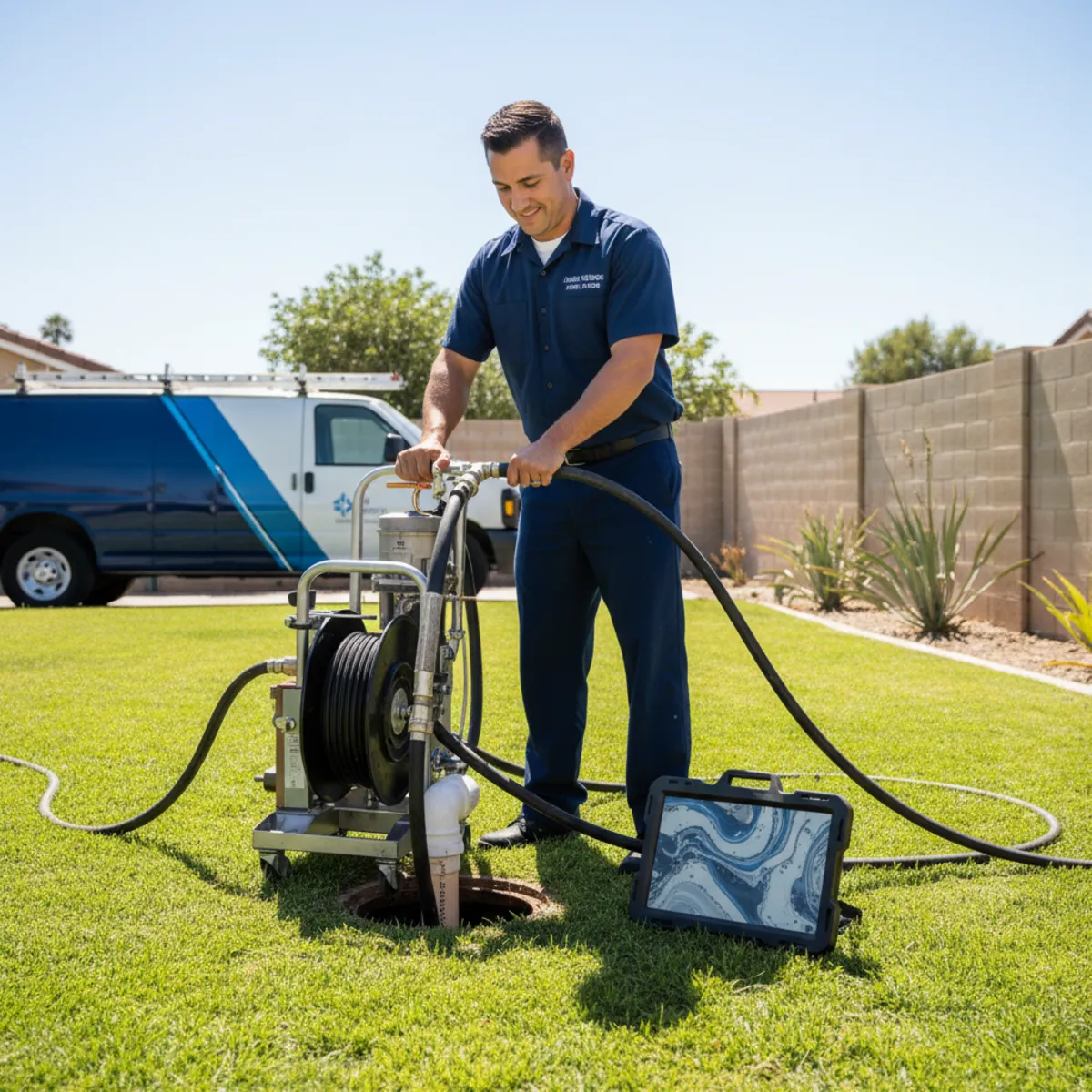 Banning plumber using drain and sewer cleaning equipment outside a home