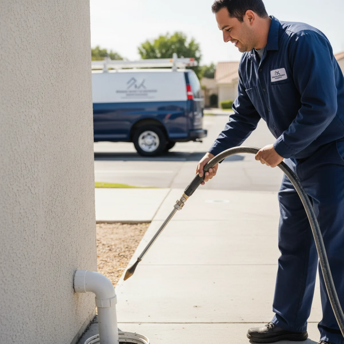 Hydro jetting a main sewer line at a Banning, CA home